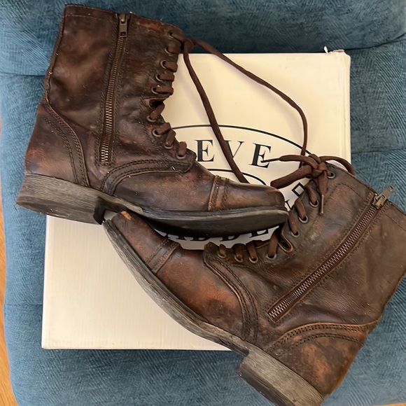 Steve Madden Troopa Ankle Combat Booties in Brown Leather 7 - Picture 2 of 4